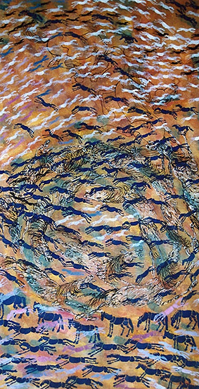 Roaring Hoofs -01 by OTGO 1998, Tempera on cotton 80 x 40 cm