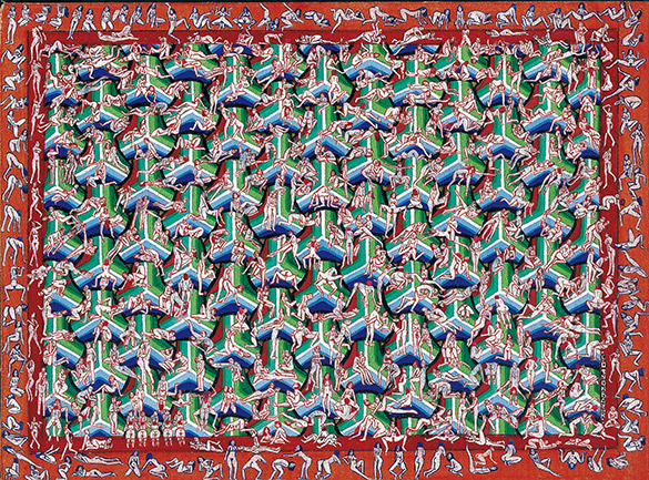 Kama Sutra in Miniature 1000 People -01 by OTGO 1999-2000, Tempera on cotton 17,5 x 24 cm