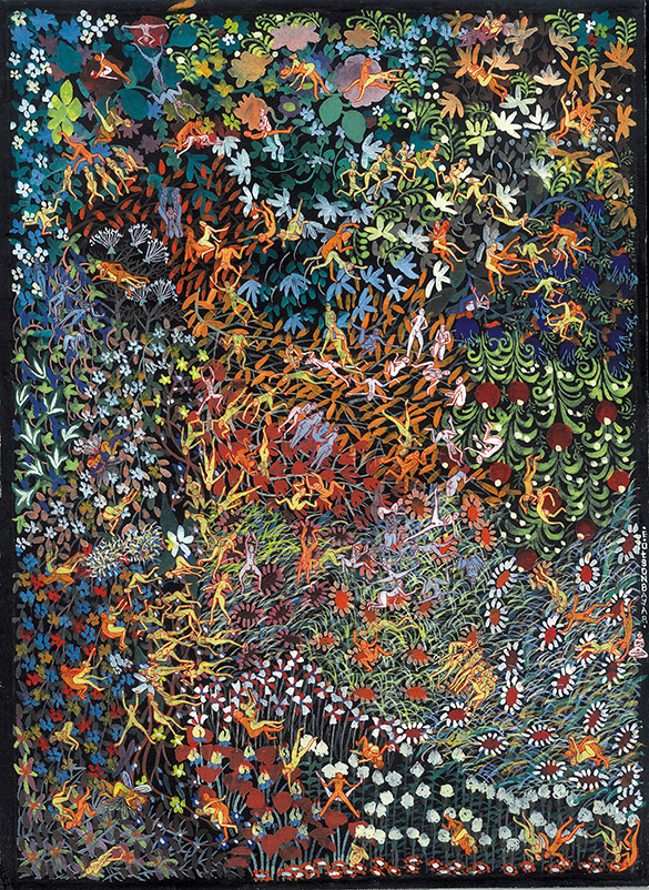 Paradise -2 by OTGO 2002, Tempera on cotton 30 x 21 cm