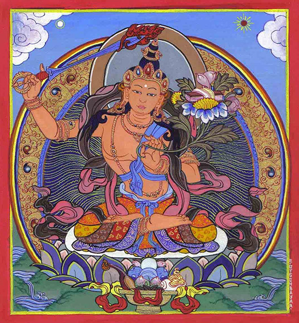 Manjushri by OTGO 2008, Tempera on cotton 20 x 18 cm