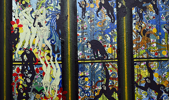 Cathédrale des Trois Grâces by OtGO 2014-2024, ink, acryl on canvas. 200 x 75 cm