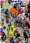 Cabinet of Curiosities: Apes  24 pictures with about 430 stamps  by OtGO 2024-2025, consists of 24 equal-sized single paintings, ink and acryl on original Stamps, each measuring 210 by 148 mm (A5)