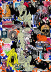 Cabinet of Curiosities: Apes  24 pictures with about 430 stamps  by OtGO 2024-2025, consists of 24 equal-sized single paintings, ink and acryl on original Stamps, each measuring 210 by 148 mm (A5)