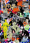 Cabinet of Curiosities: Apes  24 pictures with about 430 stamps  by OtGO 2024-2025, consists of 24 equal-sized single paintings, ink and acryl on original Stamps, each measuring 210 by 148 mm (A5)