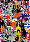 Cabinet of Curiosities: Apes  24 pictures with about 430 stamps  by OtGO 2024-2025, consists of 24 equal-sized single paintings, ink and acryl on original Stamps, each measuring 210 by 148 mm (A5)