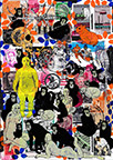 Cabinet of Curiosities: Apes  24 pictures with about 430 stamps  by OtGO 2024-2025, consists of 24 equal-sized single paintings, ink and acryl on original Stamps, each measuring 210 by 148 mm (A5)