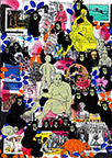 Cabinet of Curiosities: Apes 24 pictures with about 430 stamps  by OtGO 2024-2025, consists of 24 equal-sized single paintings, ink and acryl on original Stamps, each measuring 210 by 148 mm (A5)