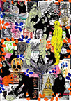 Cabinet of Curiosities: Apes  24 pictures with about 430 stamps  by OtGO 2024-2025, consists of 24 equal-sized single paintings, ink and acryl on original Stamps, each measuring 210 by 148 mm (A5)