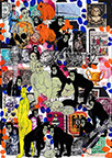 Cabinet of Curiosities: Apes  24 pictures with about 430 stamps  by OtGO 2024-2025, consists of 24 equal-sized single paintings, ink and acryl on original Stamps, each measuring 210 by 148 mm (A5)