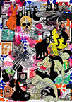 Cabinet of Curiosities: Apes  24 pictures with about 430 stamps  by OtGO 2024-2025, consists of 24 equal-sized single paintings, ink and acryl on original Stamps, each measuring 210 by 148 mm (A5)