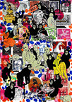 Cabinet of Curiosities: Apes  24 pictures with about 430 stamps  by OtGO 2024-2025, consists of 24 equal-sized single paintings, ink and acryl on original Stamps, each measuring 210 by 148 mm (A5)
