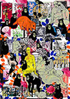 Cabinet of Curiosities: Apes  24 pictures with about 430 stamps  by OtGO 2024-2025, consists of 24 equal-sized single paintings, ink and acryl on original Stamps, each measuring 210 by 148 mm (A5)