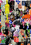 Cabinet of Curiosities: Apes  24 pictures with about 430 stamps  by OtGO 2024-2025, consists of 24 equal-sized single paintings, ink and acryl on original Stamps, each measuring 210 by 148 mm (A5)