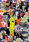 Cabinet of Curiosities: Apes  24 pictures with about 430 stamps  by OtGO 2024-2025, consists of 24 equal-sized single paintings, ink and acryl on original Stamps, each measuring 210 by 148 mm (A5)