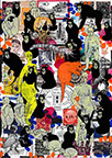 Cabinet of Curiosities: Apes  24 pictures with about 430 stamps  by OtGO 2024-2025, consists of 24 equal-sized single paintings, ink and acryl on original Stamps, each measuring 210 by 148 mm (A5)