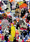 Cabinet of Curiosities: Apes  24 pictures with about 430 stamps  by OtGO 2024-2025, consists of 24 equal-sized single paintings, ink and acryl on original Stamps, each measuring 210 by 148 mm (A5)