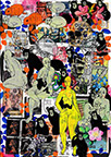 Cabinet of Curiosities: Apes  24 pictures with about 430 stamps  by OtGO 2024-2025, consists of 24 equal-sized single paintings, ink and acryl on original Stamps, each measuring 210 by 148 mm (A5)