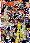 Cabinet of Curiosities: Apes  24 pictures with about 430 stamps  by OtGO 2024-2025, consists of 24 equal-sized single paintings, ink and acryl on original Stamps, each measuring 210 by 148 mm (A5)