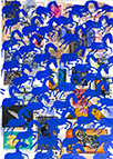 Cabinet of Curiosities Memento Horses: 24 pictures with about 430 stamps by OtGO 2021, consists of 24 equal-sized single paintings, ink and acryl on original Stamps, each measuring 210 by 148 mm (A5)
