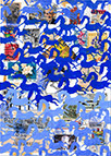 Cabinet of Curiosities Memento Horses: 24 pictures with about 430 stamps by OtGO 2021, consists of 24 equal-sized single paintings, ink and acryl on original Stamps, each measuring 210 by 148 mm (A5)