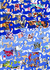 Cabinet of Curiosities Memento Horses: 24 pictures with about 430 stamps by OtGO 2021, consists of 24 equal-sized single paintings, ink and acryl on original Stamps, each measuring 210 by 148 mm (A5)