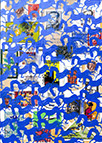 Cabinet of Curiosities Memento Horses: 24 pictures with about 430 stamps by OtGO 2021, consists of 24 equal-sized single paintings, ink and acryl on original Stamps, each measuring 210 by 148 mm (A5)