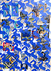Cabinet of Curiosities Memento Horses: 24 pictures with about 430 stamps by OtGO 2021, consists of 24 equal-sized single paintings, ink and acryl on original Stamps, each measuring 210 by 148 mm (A5)