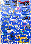 Cabinet of Curiosities Memento Horses: 24 pictures with about 430 stamps by OtGO 2021, consists of 24 equal-sized single paintings, ink and acryl on original Stamps, each measuring 210 by 148 mm (A5)
