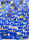 Cabinet of Curiosities Memento Horses: 24 pictures with about 430 stamps by OtGO 2021, consists of 24 equal-sized single paintings, ink and acryl on original Stamps, each measuring 210 by 148 mm (A5)