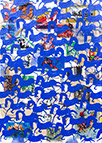 Cabinet of Curiosities Memento Horses: 24 pictures with about 430 stamps by OtGO 2021, consists of 24 equal-sized single paintings, ink and acryl on original Stamps, each measuring 210 by 148 mm (A5)
