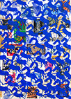 Cabinet of Curiosities Memento Horses: 24 pictures with about 430 stamps by OtGO 2021, consists of 24 equal-sized single paintings, ink and acryl on original Stamps, each measuring 210 by 148 mm (A5)