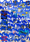 Cabinet of Curiosities Memento Horses: 24 pictures with about 430 stamps by OtGO 2021, consists of 24 equal-sized single paintings, ink and acryl on original Stamps, each measuring 210 by 148 mm (A5)