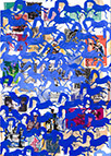 Cabinet of Curiosities Memento Horses: 24 pictures with about 430 stamps by OtGO 2021, consists of 24 equal-sized single paintings, ink and acryl on original Stamps, each measuring 210 by 148 mm (A5)