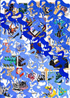 Cabinet of Curiosities Memento Horses: 24 pictures with about 430 stamps by OtGO 2021, consists of 24 equal-sized single paintings, ink and acryl on original Stamps, each measuring 210 by 148 mm (A5)