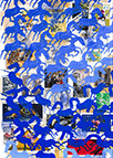 Cabinet of Curiosities Memento Horses: 24 pictures with about 430 stamps by OtGO 2021, consists of 24 equal-sized single paintings, ink and acryl on original Stamps, each measuring 210 by 148 mm (A5)