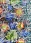 Wunderkammer 27 by OtGO 2023-2024. Acryl on original Stamps, black A4 paper, 210 × 297 mm
