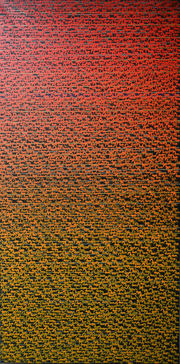 88888888 -2/8 by OtGO 2025-2026, consists of 8 equal-sized single paintings, acryl on canvas, 200 x 800 cm. each measuring 200 x 100 cm