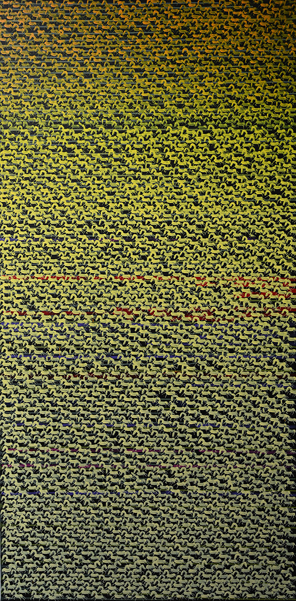 88888888 -7/8 by OtGO 2025-2026, consists of 8 equal-sized single paintings, acryl on canvas, 200 x 800 cm. each measuring 200 x 100 cm