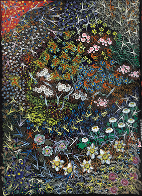 Paradise -14 by OTGO 2003, Tempera on Cotton 30 x 21 cm