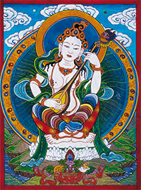 "Yanjinlham" God of Art (thangka, thanka, tanka painting) Tempera on cotton, 20 x 27,5 cm, Year 2003