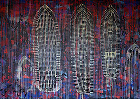 Triptych: Galleys of Souls by OTGO 2013-2021 acryl on canvas 215x300cm 215x400cm and 215x300cm