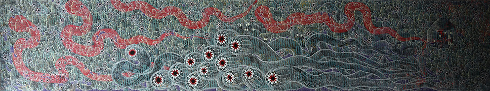Mongolian Death Worm by OTGO 2023, acryl on canvas 75 x 400 cm