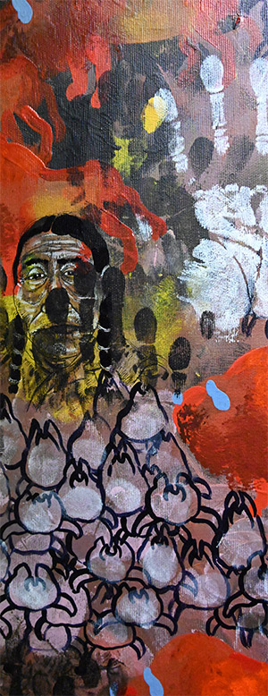 Slavery Narratives: The Atlantic slave trade & The Native Americans  by OtGO 2013–2023, acryl on canvas 215 x 1000 cm
