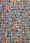 Cabinet of Curiosities Zebras 2/30: 30 pictures with stamps by OtGO 2024–2025, consists of 30 equal-sized single paintings, ink and acryl on original Stamps, each measuring 420 by 297 mm (A3)