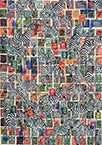 Cabinet of Curiosities Zebras 21/30: 30 pictures with stamps by OtGO 2024–2025, consists of 30 equal-sized single paintings, ink and acryl on original Stamps, each measuring 420 by 297 mm (A3)