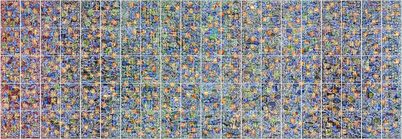 Wunderkammer by OtGO 2023-20024, Acryl on original Stamps, black A4 paper, each measuring 210 by 297 mm