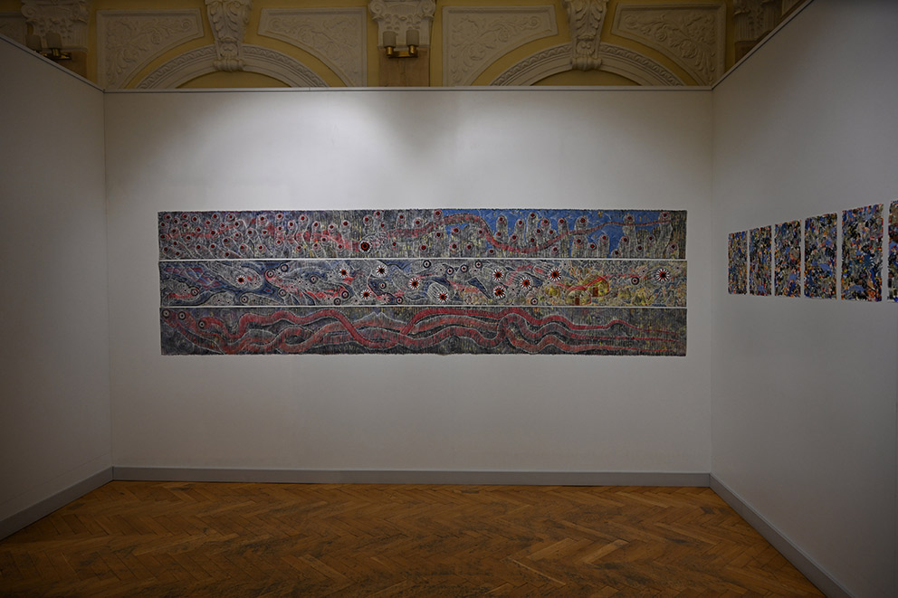 Triptych: The Worm of the Gobi Desert 3/3 by OtGO 2025, acryl on canvas about (about) 33 x 400 cm