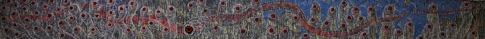 Triptych: The Worm of the Gobi Desert 1/3 by OtGO 2025, acryl on canvas about (about) 33 x 400 cm
