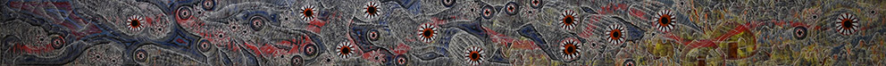 Triptych: The Worm of the Gobi Desert 2/3 by OtGO 2025, acryl on canvas about (about) 33 x 400 cm