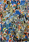 Wunderkammer Göschenen: 30 pictures with stamps by OtGO 2025, consists of 30 equal-sized single paintings, ink and acryl on original Stamps, each measuring 420 by 297 mm (A3)